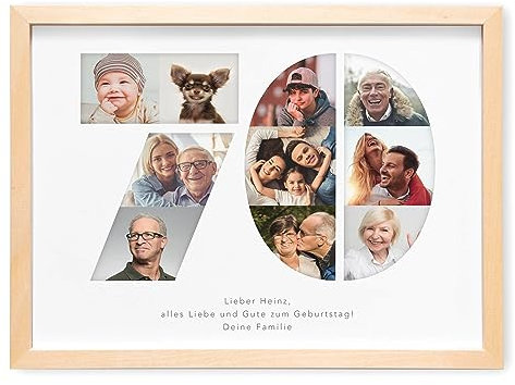 DEL MÀ Unique & Personal 70. Geburtstag Frau Mann Fotogeschenk mit eigenem Foto personalisiertes Geburtstagsgeschenk Bilder Geschenkidee runder Geburtstag Fotocollage (mit oder ohne Bilderrahmen)