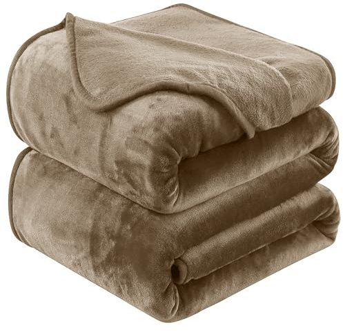 HOZY Coperta Plaid Pile, Coperta Matrimoniale 230 x 270 cm Flanella, Coperta Divano Super Grande Caldo Morbida - Color Tortora