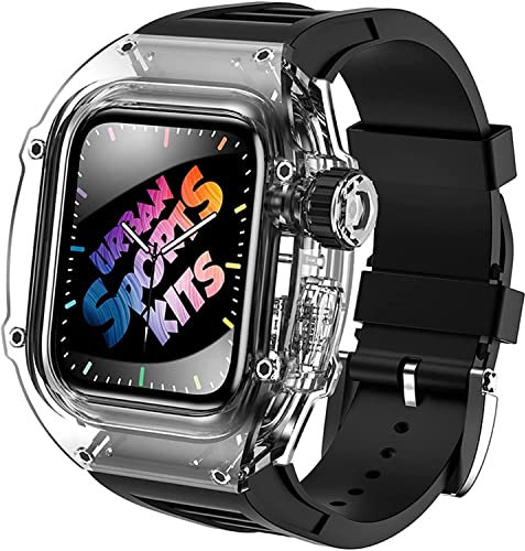 AEHON Kit de modificación de correa de reloj, para Apple Watch Band 45MM 44MM,Fluororubber Watch Strap,For Iwatch Series 8 7 6 5 4 SE 44MM 45mm, kit de modificación transparente Watch Case, 44mm,