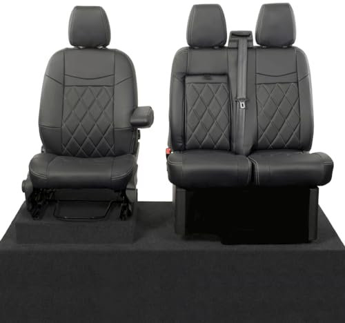 UK Custom Covers To Fit Ford Transit Custom (2013-2023) Tailored Leatherette Front Seat Covers Single Diamond Bentley Stitch Black SC1118B