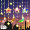 YeahBoom 114 LED Ramadan Licht Stern Mond Lichterketten,3m LED Sterne Mond Vorhang Licht,Led Lichterkette Mond Sterne mit 8 Blinkenden Modi & Fernbedienung,Batterie & USB betriebene Lichterkette