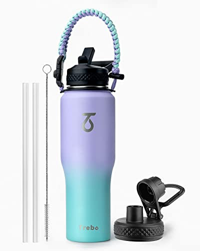 Thermobecher 1l, Trebo Kaffeebecher to go Edelstahl Trinkflasche 1L Becher mit Strohhalm Tragbare Autobecher Becher Tumbler Kaffeetasse für Heißer und Kalter, Zuckerwatte