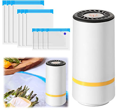 Domigard Machine Sous Vide Alimentaire, Appareil Sous Vide Alimentaire Avec 2 Clips+10 Réutilisable Sacs Sous Vide, Mini Portable Scellant Sous Vide Pour Viandes, Légumes, Fruits