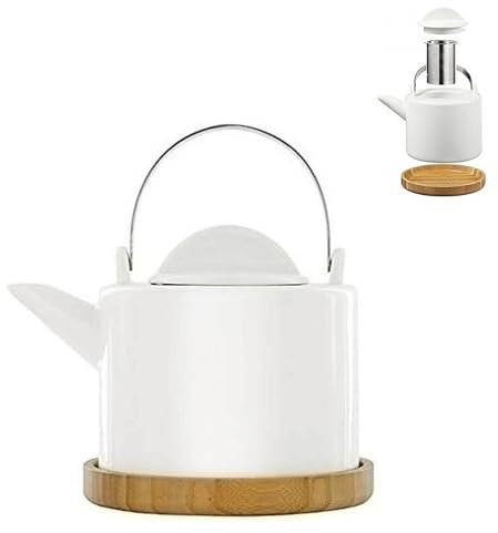 Moderna tetera de porcelana con infusor incl. posavasos de bambú - 1200 ml