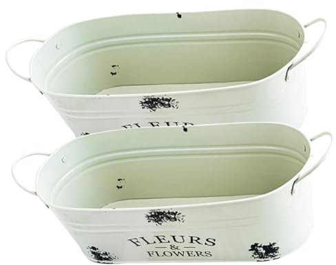 KITANDOVE 2pcs Vintage Iron Flower Pot Retro Metal Planter Bucket for Plants Decorative Floral Arrangement Container Lightweight Garden Pots Present for Gardening Enthusiasts