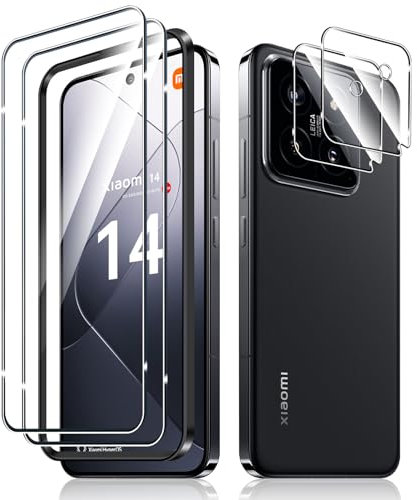 Funrae 2 Piezas Protector de Pantalla para Xiaomi 14 con 2 Piezas Protector de Lente de Cámara, 0.33MM HD 9H Ultra Resistente Cristal Templado Vidrio Templado