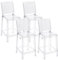 Baroni Home Lot de 4 tabourets de Bar en Polycarbonate Transparents résistants, Assise Ergonomique avec Dossier incurvé, Facile à Installer, 42x49x98 cm, Transparent