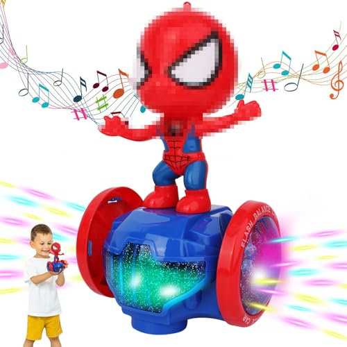 Cartoon Stunt Spielzeugauto, Spielzeug mit Cartoon-Charakteren, Charakteren Spielzeuge, 360-Grad-Drehung mit Lichtern und Musik, Geeignet Spielzeug für Kinder im Alter von 3–8 Jahren