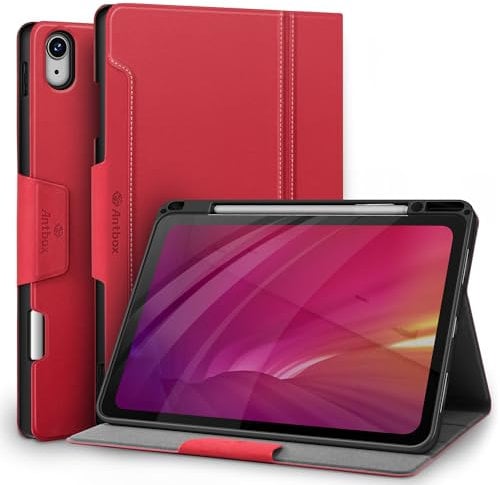 Antbox Hülle für iPad Air 13 Zoll Hülle M3 (2025) / M2 (2024) mit Stifthalter Pencil Halter Auto Schlaf/Wach Funktion PU Ledertasche Schutzhülle (Rot)