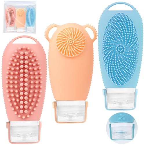 DONQL 2-en-1 Flacon Voyage Silicone, 3 Pièces Contenant Voyage 100ml, Kit Voyage Produit Toilette Réutilisables, Rechargeable Flacon Vide Voyage pour Shampoing, Revitalisant, Lotion, Gel Douche