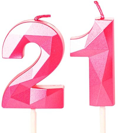 21st Birthday Candles Hot Pink Number 21 Candles for Birthday Cake, 21 Birthday Candles 21st Candles for Cake, 21st Birthday Cake Candles Cake Toppers for 21 Year Old Girls Her Rose Gold