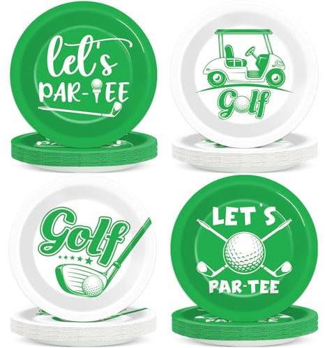 CHUNNIN 48Pcs Golf Party Paper Plates for Birthday Table Supplies 7 Golf Themed Sports Ball Disposable Dessert Plates for Par-Tee Kids Birthday Party Favors Decorations