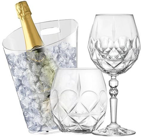 Sicignano Lot de 6 verres à vin CL.53 avec 6 verres CL.38 Alkemist pour vin d'eau liqueurs cocktails, cristal écologique, transparent, résistant – Hommage seau champagne marée 1 bouteille