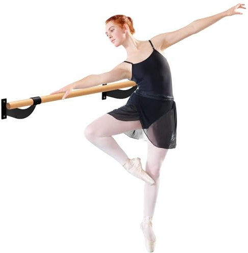 GYMAX Ballettstange 120cm, wandhalter Übungsstange aus Holz, Tanzstange für Tanz & Stretching, Ballettstangenhalter für Kinder & Erwachsene