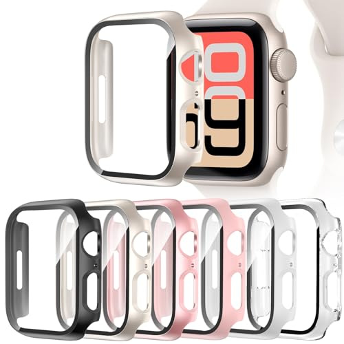 HAANILKYI 6 Stück Schutzhülle mit Displayschutzfolie Kompatibel mit Apple Watch Series 9/8/7 41mm, Rundum Ultradünne PC Hard Hülle Kratzfest Schutzhülle für iWatch 41mm