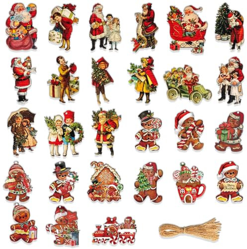 BDSHUNBF 42 Pcs Christmas Ornament Decorations, Vintage Santa Claus Hanging Signs, for Xmas TreeHoliday Party Festive Home Door Windows Xmas Party Decoration