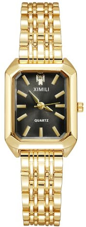 OFFCUP Damenuhr Rechteckige, Damen Analog Quarz Uhr mit Edelstahl Armband, Uhren Damen Klein Einfache Vintage Klassische Armbanduhr Lässig Quarzuhr Kleideruhr, 3 Zeiger -Schwarze