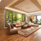 3D Mural Fenêtre en bois d'animaux de la forêt Papier peint panoramique 200 x 140 Revêtement mural décoration chambre salon - Design moderne Murale Effet Trompe Loeil Vert