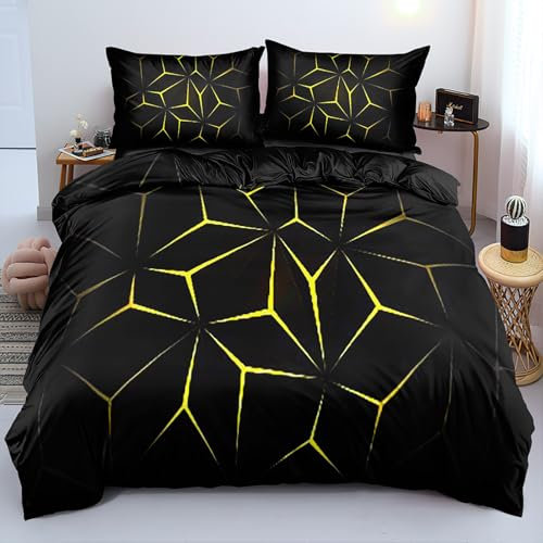 VOGIAY 3D Effekt Bettwäsche-Set 135x200cm, Gelb Schwarz Geometrisch Betten Set für Kinder Jungen Mädchen Jugendliche, Bettbezug 135x200cm, 1 Kopfkissenbezug 80x80cm Mit Reißverschluss