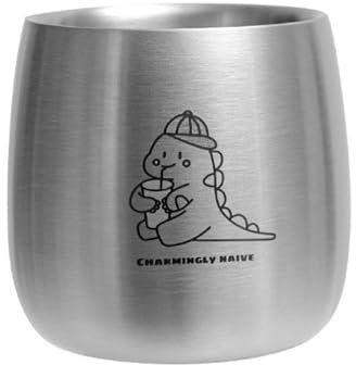 drburpily Verres à eau pour enfants de maternelle en acier inoxydable 304, Anti- et Anti-brûlure, ces tasses peuvent être empilées (Petit dinosaure)