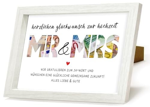 HSDSH Geldgeschenk Hochzeit, Hochzeitsgeschenke für Brautpaar, Hochzeitskasse Spardose, Geldgeschenke Hochzeit Verpackungen, Personalisierte Hochzeit Geld Bilderrahmen Mr & Mrs für Frisch Verliebte