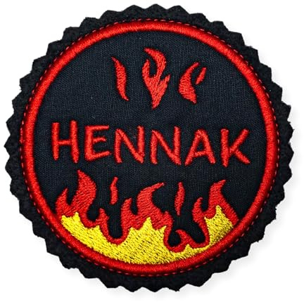 ZauberDrum Klettie mit Namen und Flammen für die Schulmappe, Wunschname, 8cm rot und schwarz - bis 8 Buchstaben