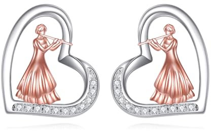 YFN Flöte Ohrring Sterling Silber Musik Instrumente Ohrstecker spielen die Flöte Schmuck Geschenke für Frauen Flöte Liebhaber