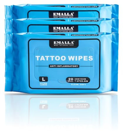 EMALLA Cleansing Anti-inflammantory Tattoo Wipes 3 pack (20-count) Alcohol-Free Plant Fiber Tattoo Aftercare Supplies for Ink Wipe, Skin Care, Tattooing