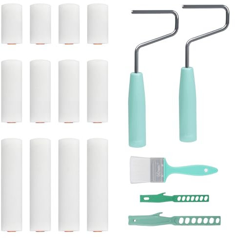 OMJMYY 17 pezzis Rullo per Pittura 2 pollici 4 pollici 6 pollici Rulli per Pittura Rullo Pittura Rullo per Pittura in Schiuma per Esterni Superfici Ruvide Idropitture e Pitture Minerali