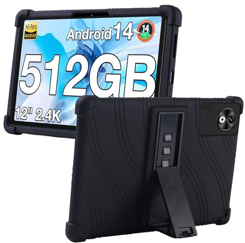 MEMELOKA Funda para DOOGEE T40 Pro 12 Pulgadas, Carcasa Protectora Antigolpes de Silicona Suave con Soporte[Antiarañazos][Antideslizante], Negro