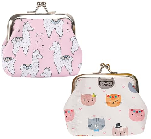 ZWWOGE 2 Stück Niedliche Mini-Schnallen-Münzgeldbörsen, Brustbeutel Kinder für Junge und Mädchen, Geldbeutel Kinder Portemonnaie, Süßes Cartoon-Münztäschchen(Alpaka und Katze)