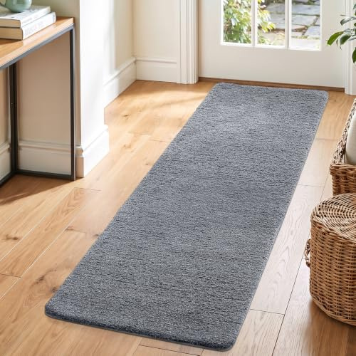 DEXI Flur Teppich Läufer 60 x 180 cm, rutschfeste Fußmatte Innen, Maschinenwaschbare Schmutzfangmatte, Saugstarke Türmatte, Sauberlaufmatte, Eingangsteppich für Hund, Haustür, Küchen, Grau-blau