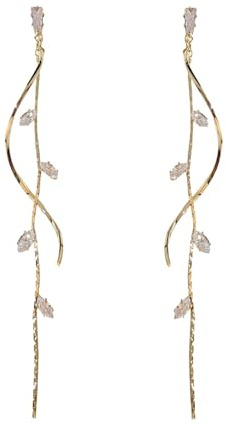 Ohrringe Gold Hängend Damen–Lange Hängeohrringe Gold mit Kette und Zirkonia Blatt Anhänger–Ausgefallene Goldene Ohrringe Damen Lang Hängend Modern–Statement Ohrringe Hochzeit Schmuck Geschenk Frauen