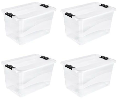 keeeper cornelia 4x Aufbewahrungsbox mit Deckel und Schiebeverschluss, 59,5 x 39,5 x 34 cm, 52 l, Transparent