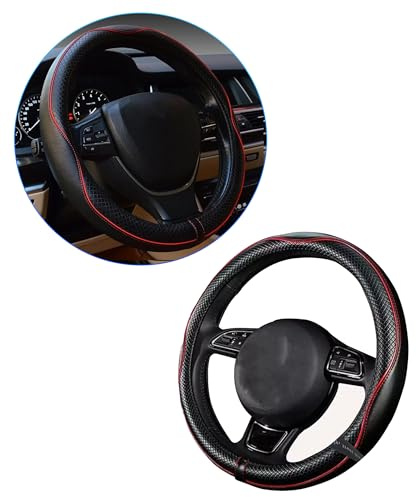 Xibao Autozubehör Innenraum,Lenkradbezug,Lenkradbezug Leder,Lenkradheizung,Auto Tuning,Lenkrad Bezug Lenkradschutz,Geeignet für Lenkräder mit Einem Außendurchmesser von 37 bis 38 cm (Schwarz-Rot)