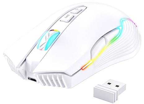 CHEOTIME Wireless Mouse Ergonomic Design Rechargeable Gaming Mouse Laptop Mouse with Adjustable Dpi and Silent Click for Home Office Computer Use (White)