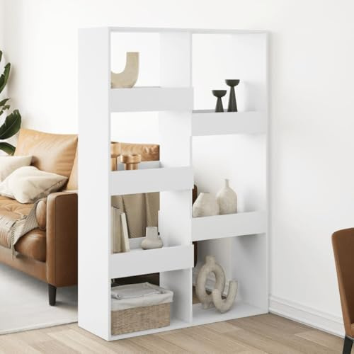 Owoxanthellate Bücherregal Raumteiler Weiß 100x33x155,5 cm Holzwerkstoff 7 Fächer Standregal Modernes Design Stabil für Wohnzimmer Flur und Schlafzimmer