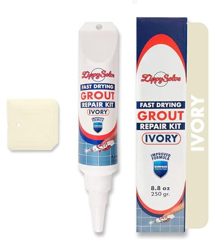 ZippySolve Tile Grout Repair Kit, Refresh Tile, Grout Sealer (8.8oz, Ivory) | Restore & Renew Tile Joints, Fast-Drying Grout Filler & Paint, Squeeze Tube for Bathroom, Shower & Kitchen Floors, Waterproof