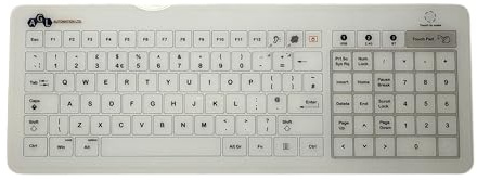 AGL AUTOMATION CL54 Glass Topped Cleanroom Keyboard – Wireless Bluetooth | USB Dongle | Gorilla Glass | Medical & Laboratory Use |