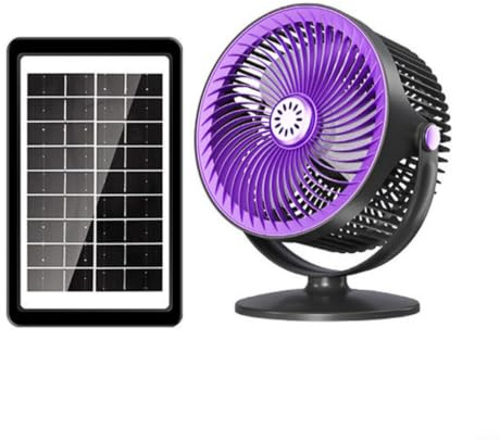 BEAZOOM Ventilateur portable à énergie solaire avec batterie de 3000 mAh, moteur silencieux sans balais à 5 vitesses, oscillant 720°, ventilateur sur pied rechargeable pour camping, voyage, maison