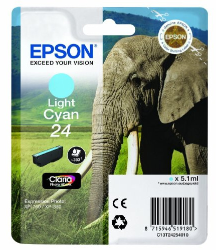 1x Original Tintenpatrone für Epson Expression Photo XP 760, C13T24254010 - Light Cyan -