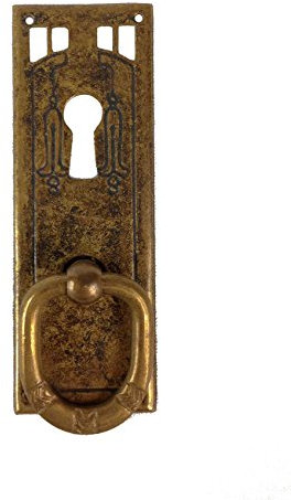 Holzando Jugendstil Möbelgriff Schlüsselschild aus Messing antik Patina (9028/A5.01)