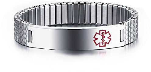 VNOX 12mm Männer Edelstahl ID Stretch Wristband Medical Alert Armband Armreif,Silber,Free Gravur