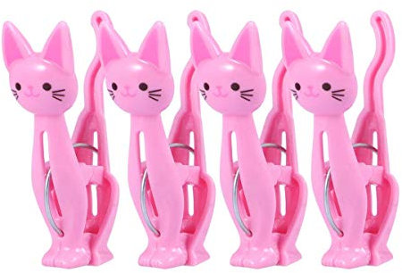 4 Wäscheklammern Tasche Clips Cute Cartoon Katze Wäscheklammern Strand Handtücher Verschlußclips Haushalt – Pink