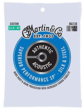 MARTIN Cuerdas para guitarra acústica, Superior Performance Silk&Steel Custom 11.5/47, acero y seda (MA130)