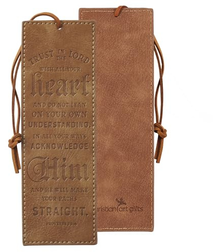 BKMK-PAGEMARKER LUXLEATHER TRU | Proverbs 3:5-6 Bible Verse, Heat-Debossed, Brown with Cord Tassel, For Reading, Books, Bibles, Encouragement Gifts