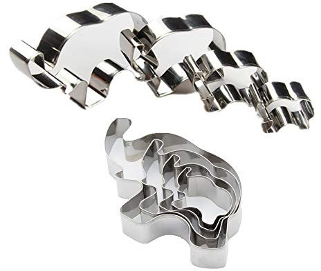 Kuanfine Elefant Ausstechformen Set von 4 Zählen, Tier Keksausstecher Baby Shower Presse Plätzchenformen Edelstahl Metall Fondant Ausstecher