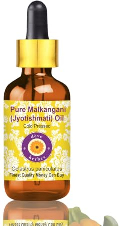 Deve Herbes Reines Malkangani-Öl (Malkangni/Jyotishmati) (Celastrus paniculatus) mit Glastropfer, kaltgepresst 15ml