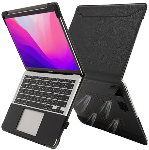 TYTX Kompatibel mit MacBook Pro 13 Hülle Zoll Leder Case 2016-2021 (A1989/A1706/A1708/A2159/A2289/A2251/A2338 M1),Laptop-Hülle Cover mit Heat-Vent und Stand Funktion, Schwarz