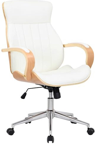 CLP Bürostuhl Melilla Kunstleder I Ergonomischer Stuhl I Komfortables Sitzen I 360 Drehfunktion, Wippfunktion I Für Arbeit Und Home-Office, Farbe:Natur/weiß